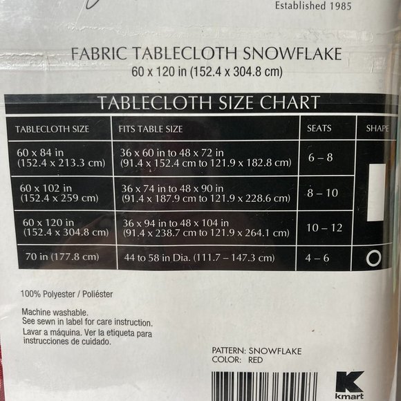 Snowflake Tablecloth Rectangle 60" x 120" Red White Jaclyn Smith Fabric - Picture 8 of 15